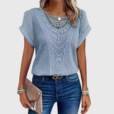 Crochet Knit Short Sleeve Blouse