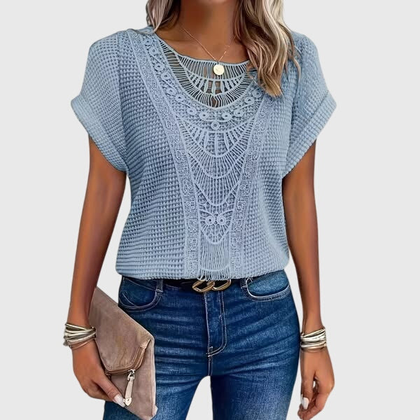 Crochet Knit Short Sleeve Blouse