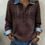 Women's Cable Knit Denim Collar Pullover