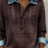 Women's Cable Knit Denim Collar Pullover