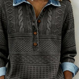 Women's Cable Knit Denim Collar Pullover