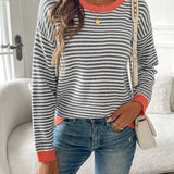 Women's Striped Crew Neck Knit Sweater