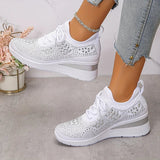 Women's Rhinestone Chunky Platform Lace-Up Sneakers
