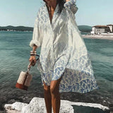 Bohemian Printed V-Neck Beach Cover Up Dress