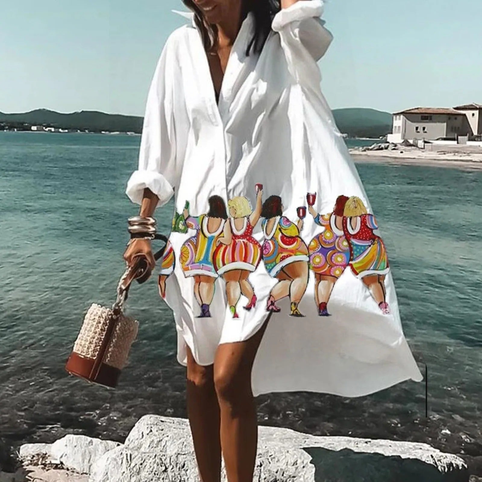 Bohemian Printed V-Neck Beach Cover Up Dress