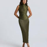 Women's Tassel Sleeveless Top & Satin Maxi Skirt Set