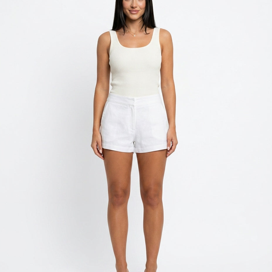 Women's High-Waist Wide-Leg White Shorts