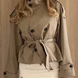 Women's Short Double-Breasted Belted Trench Coat