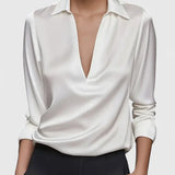 Satin Wrap V-Neck Blouse