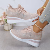 Women's Rhinestone Chunky Platform Lace-Up Sneakers