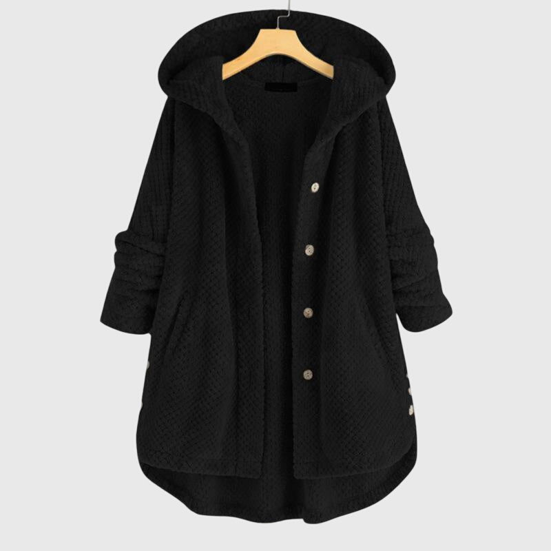 Hooded Button Front Sherpa Fleece Cardigan