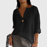Relaxed V-Neck Linen Blend Blouse
