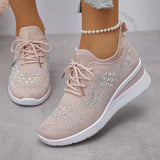 Women's Rhinestone Chunky Platform Lace-Up Sneakers