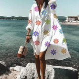 Printed Button Front Beach Cover Up