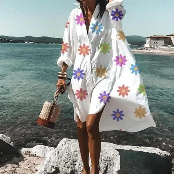 Printed Button Front Beach Cover Up
