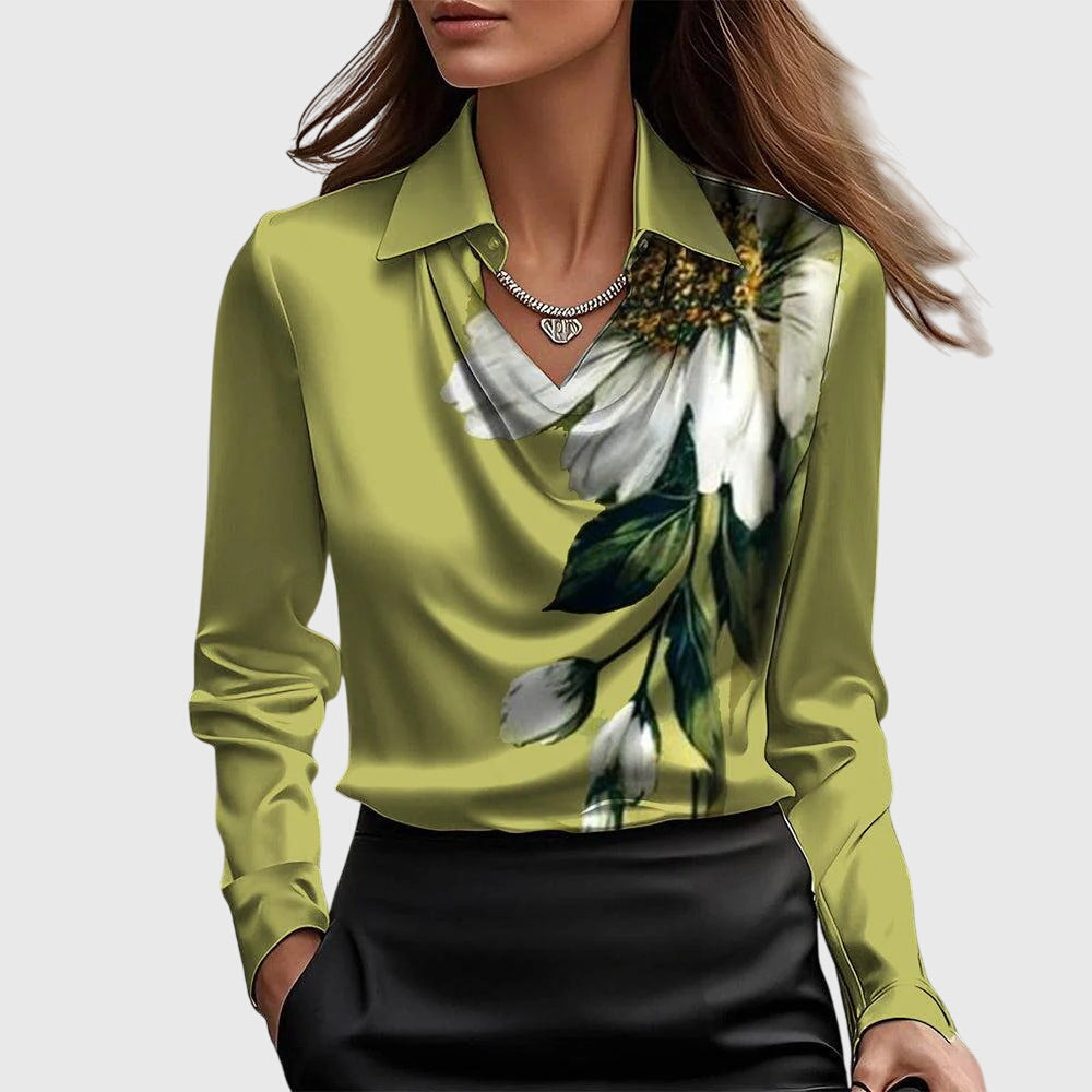 Cowl Neck Satin Long Sleeve Blouse