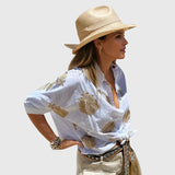 Botanical Print Collared Button Front Blouse