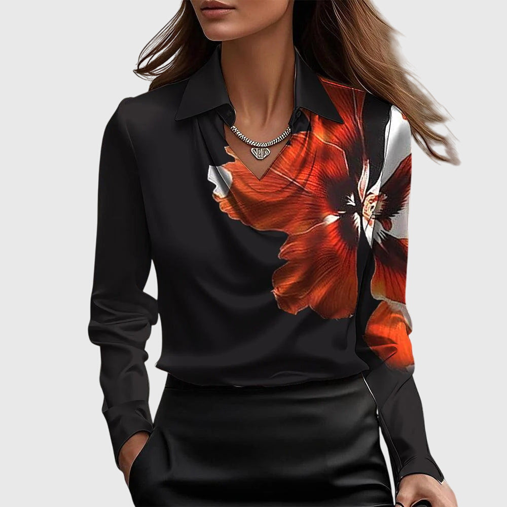 Cowl Neck Satin Long Sleeve Blouse