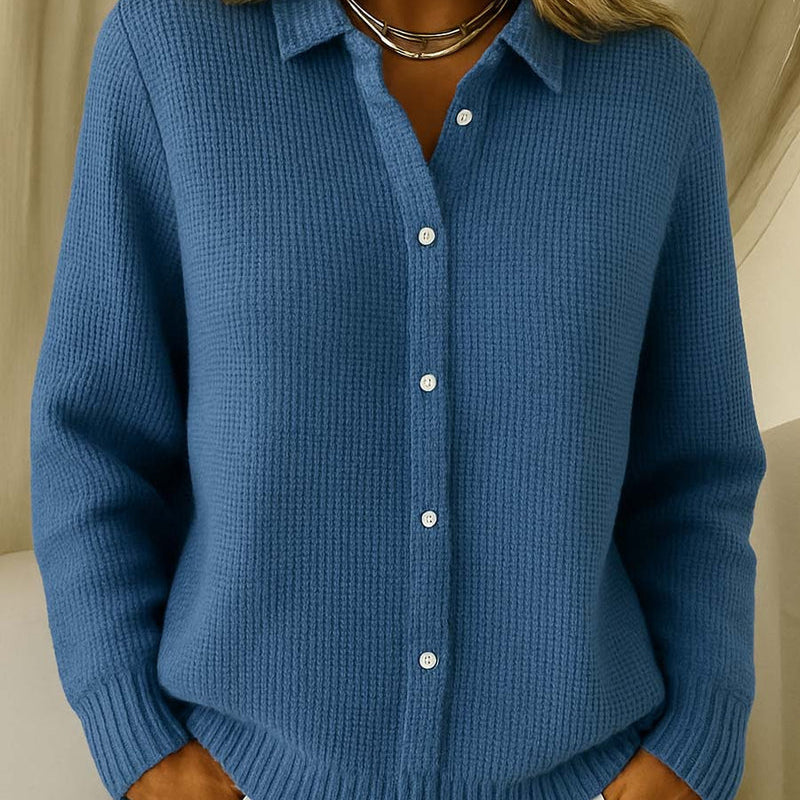 Women's Ribbed Button-Front Collared Cardigan