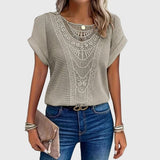 Crochet Knit Short Sleeve Blouse