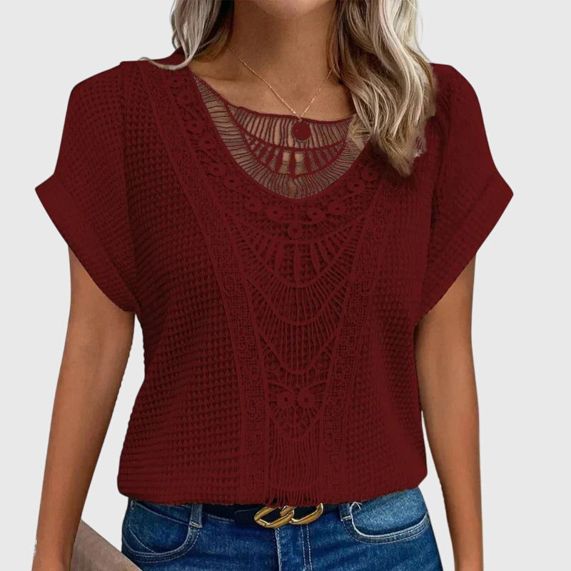 Crochet Knit Short Sleeve Blouse