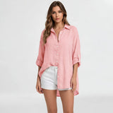 Palma | Oversized Linen Blouse Long Sleeves Button Front