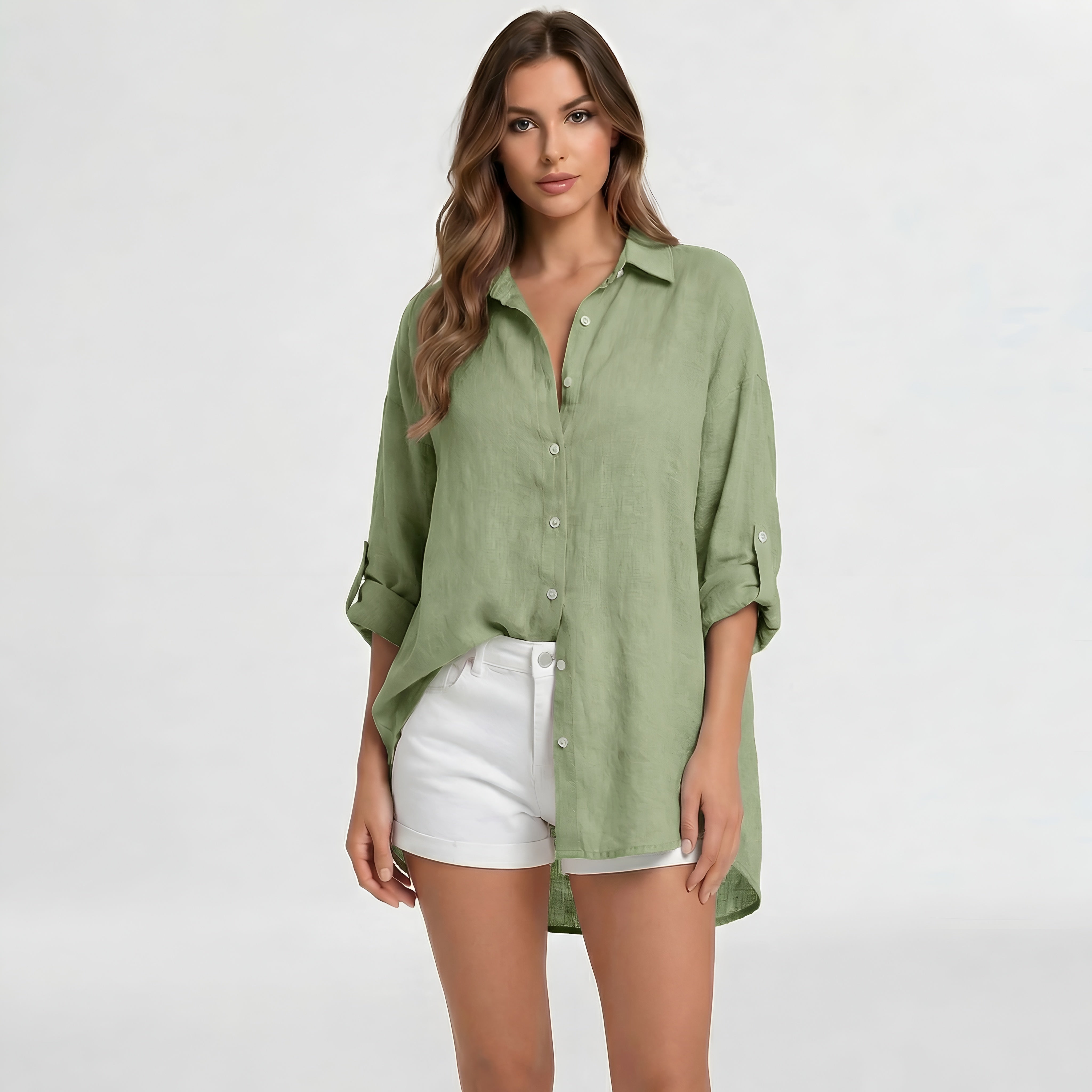 Palma | Oversized Linen Blouse Long Sleeves Button Front