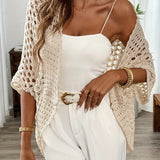 Women's Open-Knit Crochet Short Sleeve Cardigan