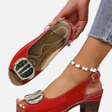 Women's Glossy Ankle Strap Cushioned Block Heels