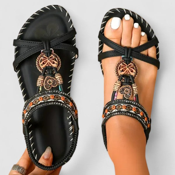 Bohemian Beaded T-Strap Sandals