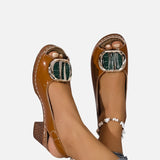 Women's Glossy Ankle Strap Cushioned Block Heels