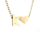Women's Initial Necklace with Heart Detail, Adjustable