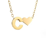 Women's Initial Necklace with Heart Detail, Adjustable