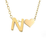 Women's Initial Necklace with Heart Detail, Adjustable