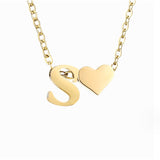 Women's Initial Necklace with Heart Detail, Adjustable