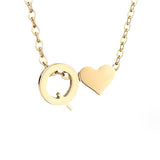 Women's Initial Necklace with Heart Detail, Adjustable