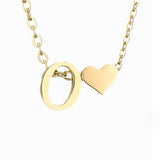 Women's Initial Necklace with Heart Detail, Adjustable