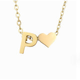 Women's Initial Necklace with Heart Detail, Adjustable