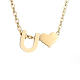 Women's Initial Necklace with Heart Detail, Adjustable