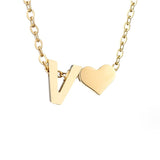 Women's Initial Necklace with Heart Detail, Adjustable