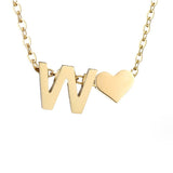 Women's Initial Necklace with Heart Detail, Adjustable