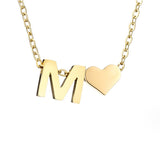 Women's Initial Necklace with Heart Detail, Adjustable