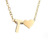 Women's Initial Necklace with Heart Detail, Adjustable