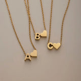 Women's Initial Necklace with Heart Detail, Adjustable