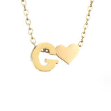 Women's Initial Necklace with Heart Detail, Adjustable