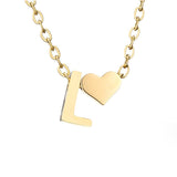 Women's Initial Necklace with Heart Detail, Adjustable