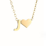 Women's Initial Necklace with Heart Detail, Adjustable