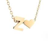 Women's Initial Necklace with Heart Detail, Adjustable