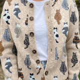 Women's Cat Print Button-Front Knit Cardigan