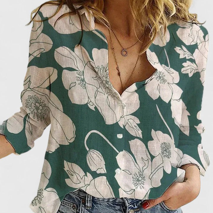 Floral Print V-Neck Long Sleeve Blouse